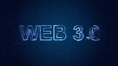 Dijital Web 3.0 konsepti. Semantik Web ve AI algoritmaları güzel mavi bir arkaplan üzerinde DeFi, Crypto, NFT, DApps, Smart Contract veya Blockchain gibi verileri analiz eder, yorumlar ve değerlendirir..