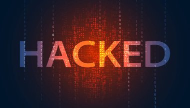 Kırmızı dijital arkaplanda virüsler, kötü amaçlı yazılımlar ya da hackerlar tarafından soyut ikili sinyaller hacklenir ya da uyarılır.