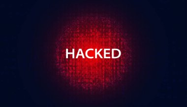 Kırmızı dijital arkaplanda virüsler, kötü amaçlı yazılımlar ya da hackerlar tarafından soyut ikili sinyaller hacklenir ya da uyarılır.