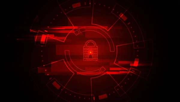 基于红色背景的抽象圈数字网络安全锁连接和通信未来学 — 图库矢量图片