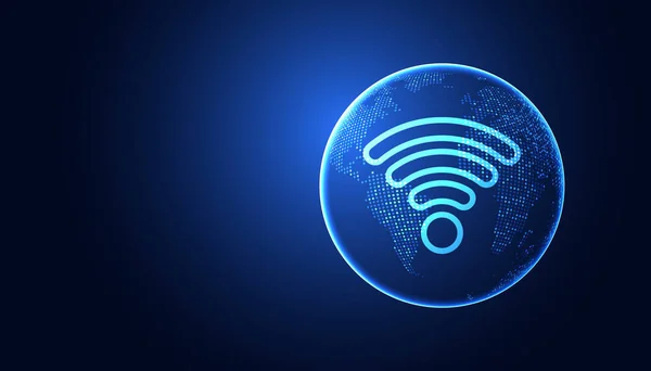 摘要世界无线连接概念连接网络人们在蓝色背景下的交流 面向未来的 现代的 — 图库矢量图片