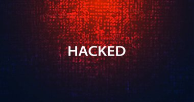Kırmızı dijital arkaplanda virüsler, kötü amaçlı yazılımlar ya da hackerlar tarafından soyut ikili sinyaller hacklenir ya da uyarılır.