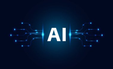 Abstract technology Ai computing chipset on circuit board concept working data of Artificial intelligence and futuristic digital for future on dark blue background.	