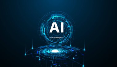 Fütürist bir dijital ortamda parlayan yapay zekanın göz kamaştırıcı görsel temsili. Teknolojik içerik için mükemmel.