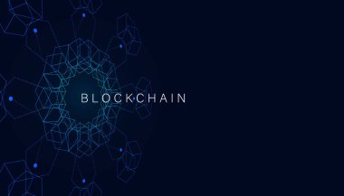 Parlak dijital küpler ve bağlı düğümlerle soyut engelleme teknolojisi arka planı, kripto para birimini, fintech 'i, güvenli işlemleri, yeniliği ve merkezi olmayan ağ sistemini sembolize ediyor.