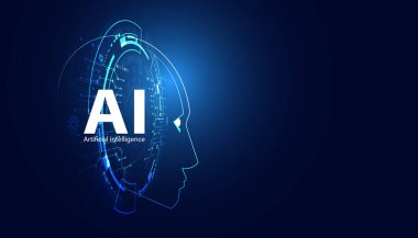 Dijital insan kafası silueti, parlayan devreler, yapay zeka, makine öğrenmesi ve akıllı gelecekteki teknolojiler için yenilikçi yapay zeka.