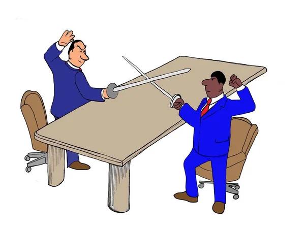 Two Executives Black One White One Dueling Conference Room — Stock Photo, Image