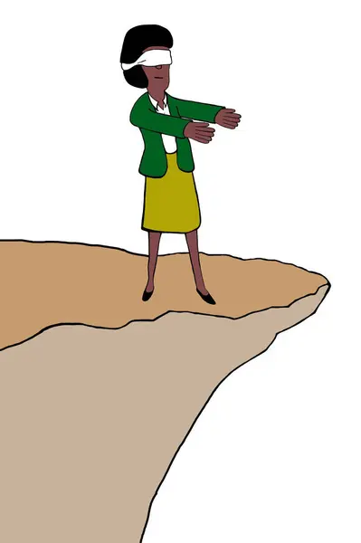 Color Cartoon Showing Blindfolded Black Professional Business Woman Arms Outstretched — Stock Photo, Image