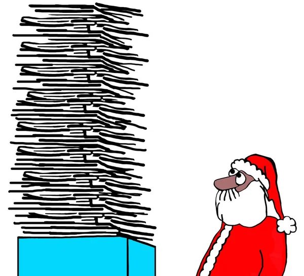 Negro Santa Está Mirando Una Gran Pila Deseos Navidad — Foto de Stock
