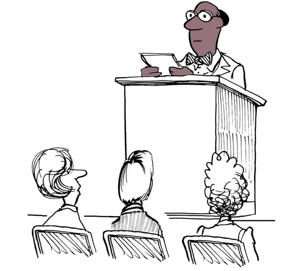 Black Male Preparing Address Crowd Podium Front Hall — Stock Photo, Image