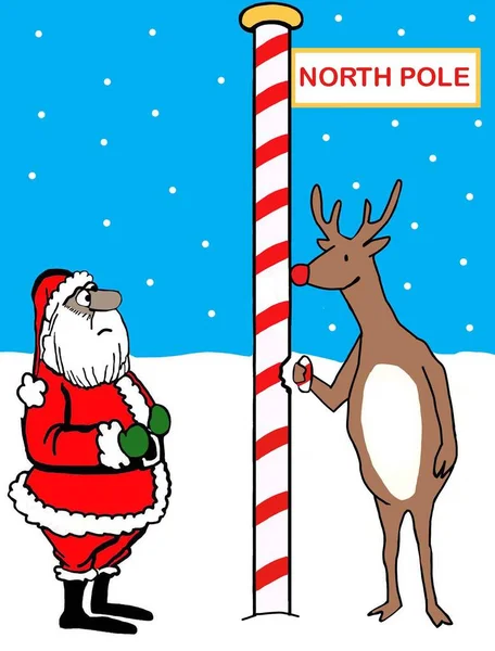 Père Noël Afro Américain Voit Rudolph Casser Bonbon Pôle Nord — Photo