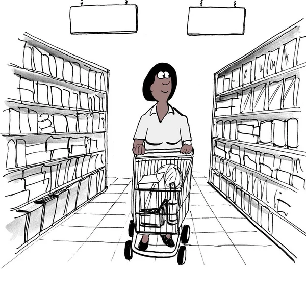 An African American woman is doing her regular shopping at the grocery store.