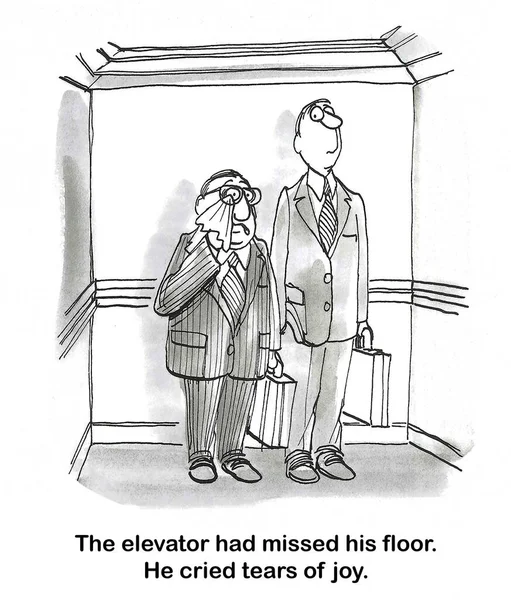 Cartoon Crying Male Professional Has Tears Joy Because Elevator Missed — Stock Photo, Image