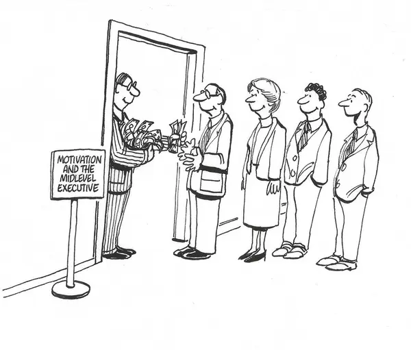 Cartoon Illustration Showing Male Boss Handing Out Cash Executive Employees — Stock Photo, Image