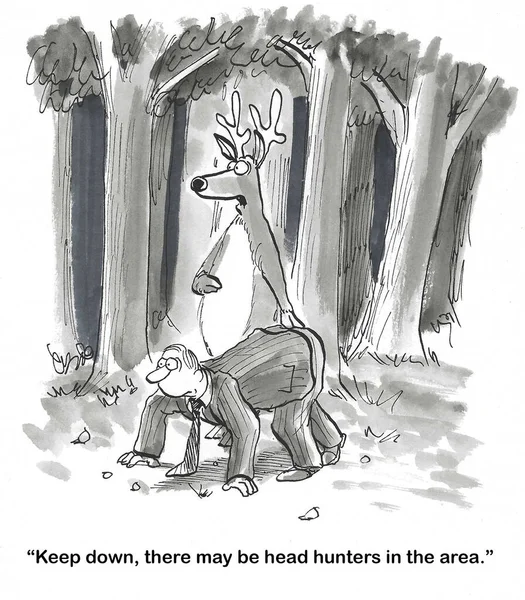 Cartoon Deer Advising Male Human Crouch Head Hunters May Area — Stock Photo, Image