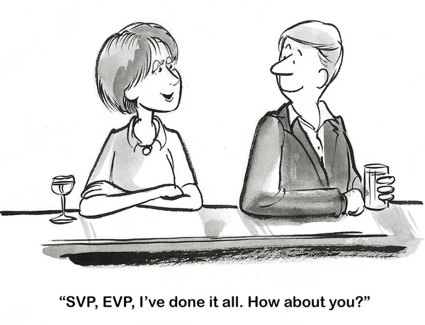 Cartoon Woman Tells Man Bar She Been Svp Evp She — Stock Photo, Image