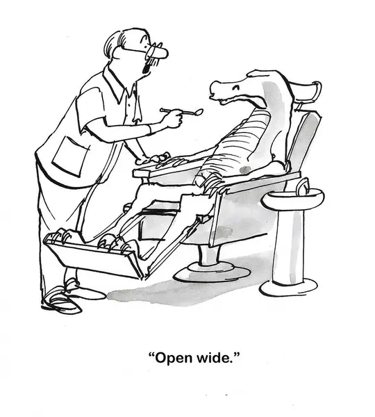 Cartoon Male Dentist Starting Work Alligator Teeth — Stock Photo, Image