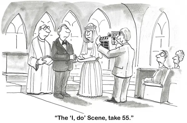 Cartoon Couple Marriage Alter Photographer Take Scene — Stock Photo, Image