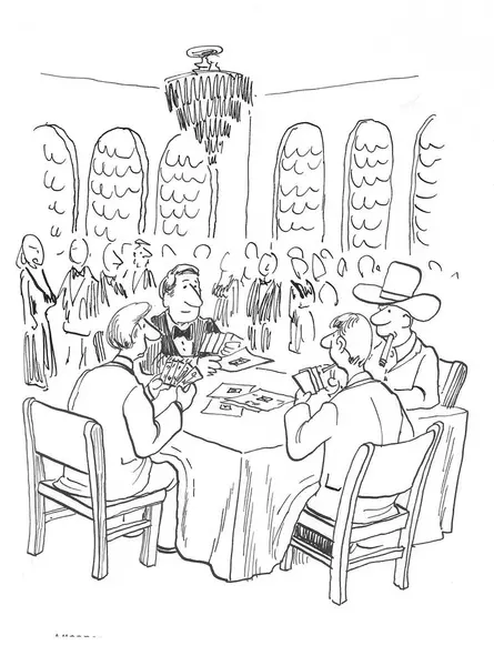 Cartoon Showing Ballroom Las Vegas Four Men Have Set Table — Stock Photo, Image