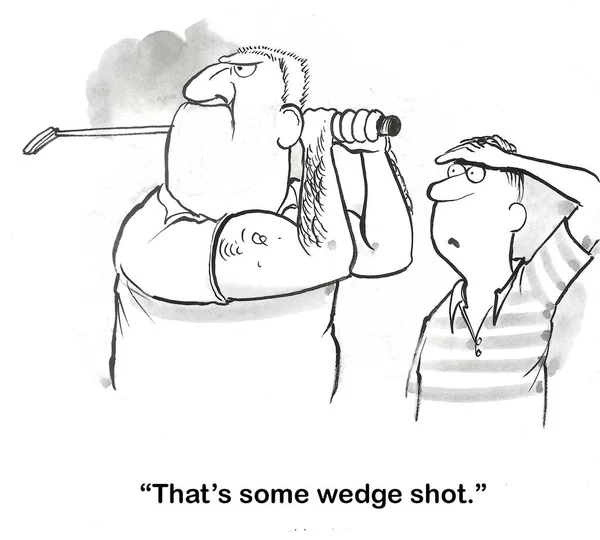 Cartoon Muscular Man Who Hit Really Really Long Wedge Shot — Stock Photo, Image