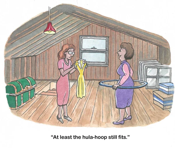 Color Cartoon Two Women Looking Items Years Ago Least Hula — Stock Photo, Image