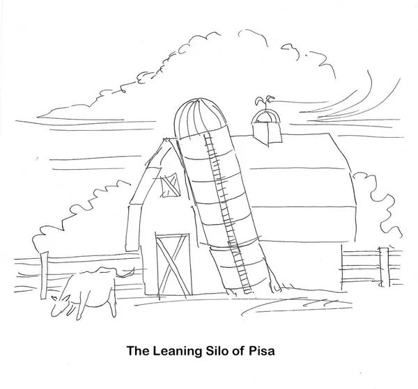 Cartoon Showing Farm Silo Leaning Fall — Stock Photo, Image
