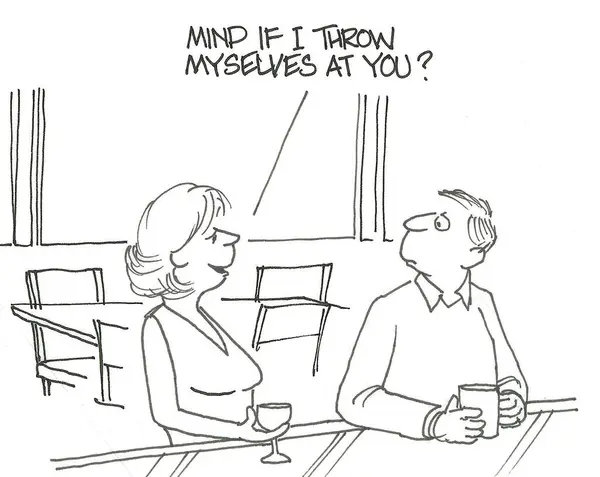 Cartoon Woman Sitting Bar She Wants Introduce Herselves Man Sitting — Stock Photo, Image
