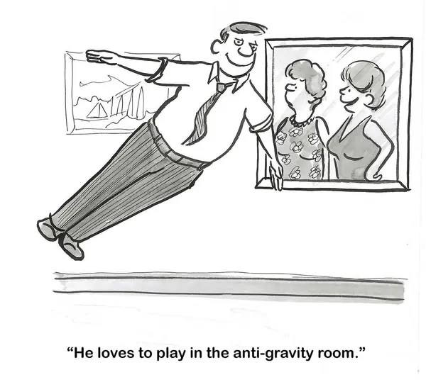 Cartoon Man Enjoying Flying Gravity Room — Stock Photo, Image