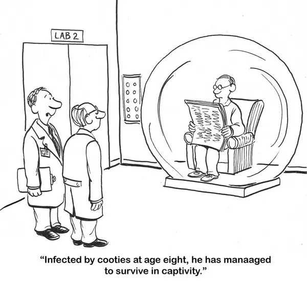Caricatura Hombre Infectado Por Piojos Edad Años Debe Vivir Aislamiento — Foto de Stock