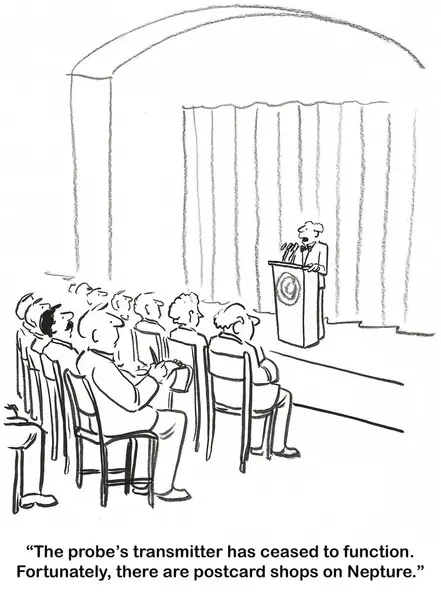 Karikatur Eines Wissenschaftlers Der Ein Publikum Berät Der Sender Funktioniert lizenzfreie Stockbilder