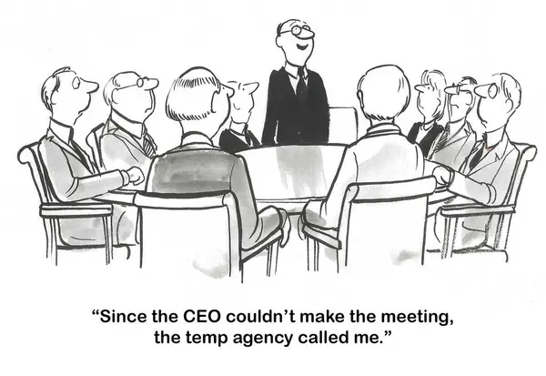 Cartoon Business Meeting Ceo Cannot Make Temp Agency Sent Substitute — Stock Photo, Image