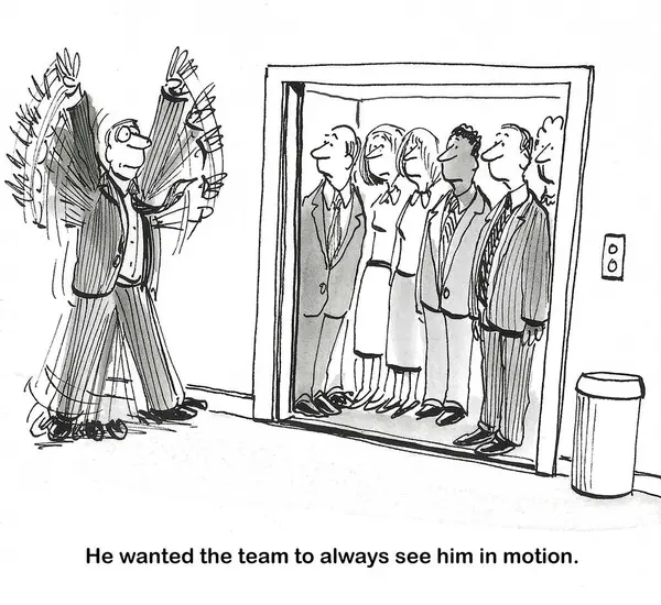 Karikatur Die Einen Mannschaftsführer Bewegung Zeigt Hat Das Gefühl Dass Stockbild
