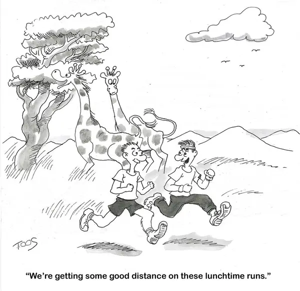 Karikatur Von Zwei Männern Die Ihrer Mittagspause Sehr Weit Laufen Stockfoto