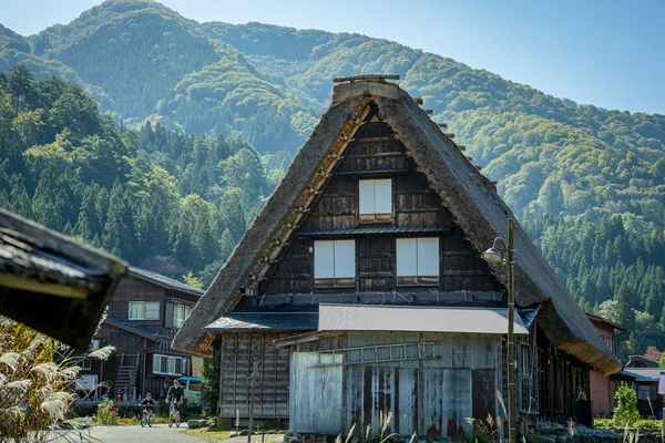 stock image Shirakawa Traditional and Historical Japanese village Shirakawago in autumn. House build by wooden with roof gassho zukuri style. Shirakawa-go is Unesco world heritage and top landmark spot in Japan.