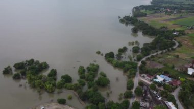 over the dam and large river in Pasak dam in Thailand during the rainy season with a flood pandemic.