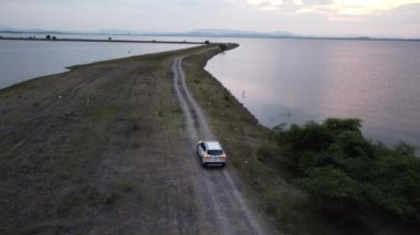 over the dam and large river in Pasak dam in Thailand during the rainy season with a flood pandemic.