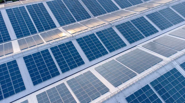 Aerial View Solar Roof Factory Eco Environment Solar Cells Panel — Stock Photo, Image