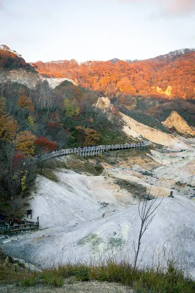 Вид Осень Поднимающийся Пар Адской Ванне Ноорибецу Джигокуи Национальный Парк Лицензионные Стоковые Фото