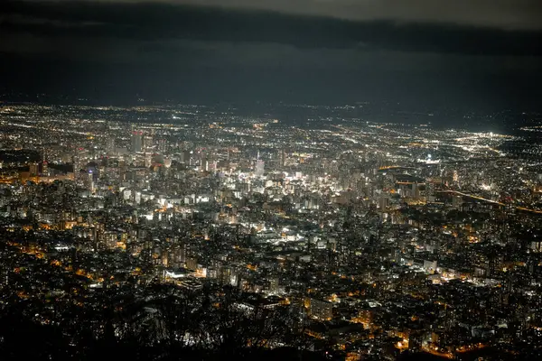 Ночной Городской Пейзаж Города Саппоро Горы Маунт Мойва Смотровой Площадке Стоковое Изображение