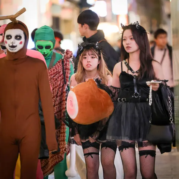 Sapporo Japan Oktober 2023 Halloween Nacht Met Een Menigte Van — Stockfoto