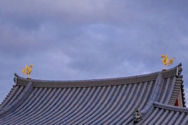 Kyoto, Japonya - Aralık 2024: Byodoin Tapınağı, UNESCO Dünya Mirasları Alanı, Uji, Kyoto. Resim, simetrik mimarisiyle ikonik Phoenix Salonu 'nu sergiliyor. Huzurlu gölete güzel yansıyor..