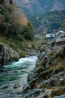 Japonya 'nın Shikoku bölgesindeki Iya Vadisi' nde bulunan Tokushima Bölgesi 'ndeki dramatik Oboke Vadisi' nde huzurlu bir tekne yolculuğu. Zümrüt yeşili nehir sarp kayalıklar arasında süzülür..