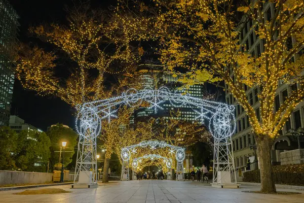 Osaka, Japonya - Aralık 2024: Osaka şehrinin canlı gece görüntüsü, Dotonbori veya Umeda gibi önemli bir bölge etrafında renkli aydınlatma ve neon ışıkları sergileniyor.