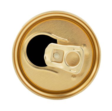 Sodayla birlikte teneke kutuyu aç, beyaz arkaplanda izole edilmiş, üst görünümde.