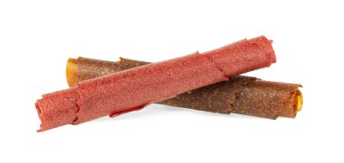 Beyaz bir arka planda izole edilmiş tatlı, püre meyve pastila.