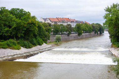 Isar River flowing northwards through Munich, Germany