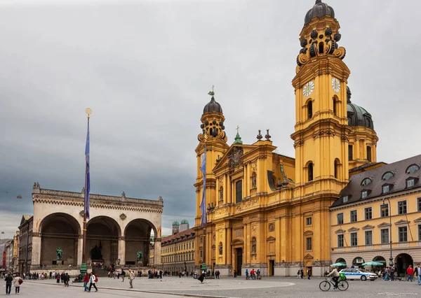 Munich, Germany - July 4, 2011 : Odeonsplatz, large public square lined by ornate buildings.