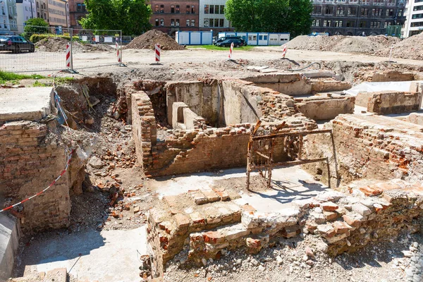 Munich Germany July 2011 Excavation Works City Block Marienplatz Unearthing 스톡 사진