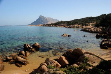 Cala Girgolu kıyısı, arka planda Tavolara adası