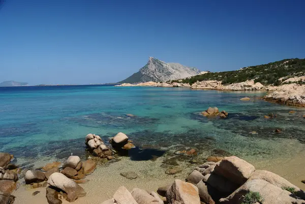 Cala Girgolu kıyısı, arka planda Tavolara adası
